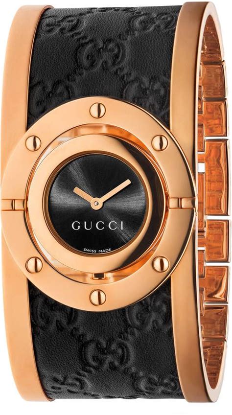 gucci mens black leather bangle watch|Gucci twirl watches for women.